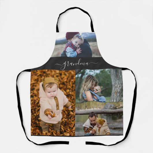 家族シンプルコラージュモダンラブ祖母 エプロン (正面)