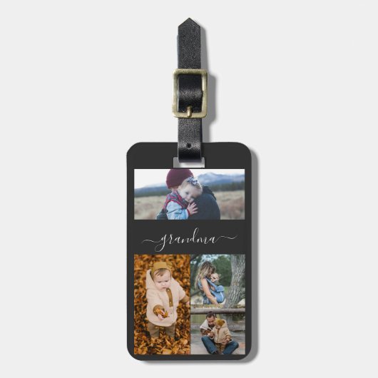 家族シンプルコラージュモダンラブ祖母 ラゲッジタグ (正面縦)
