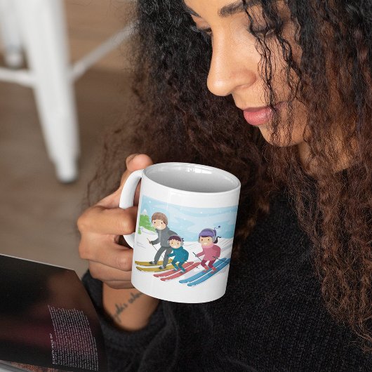 家族スキー冬の雪景色 コーヒーマグカップ