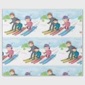 家族スキー冬の雪景色 ラッピングペーパー (フラット)