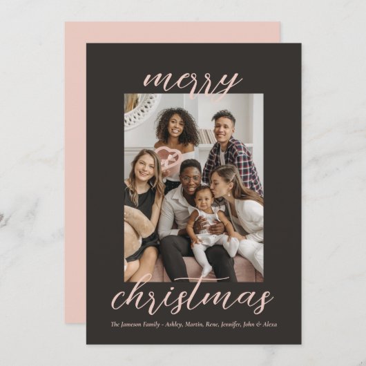 家族スタイリッシュ写真クリスマスニューイヤー シーズンカード (正面/裏面)