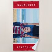 家族スタイリッシュ写真航海の海辺海赤 ビーチタオル (正面)