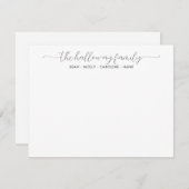 家族スタイリッシュ名モダンカップル黒いスクリプト ノートカード (正面/裏面)