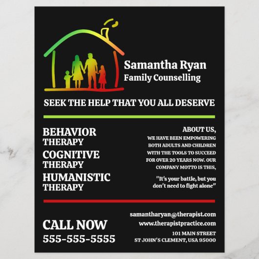 家族セラピーロゴ、心理療法士、セラピー チラシ (正面)
