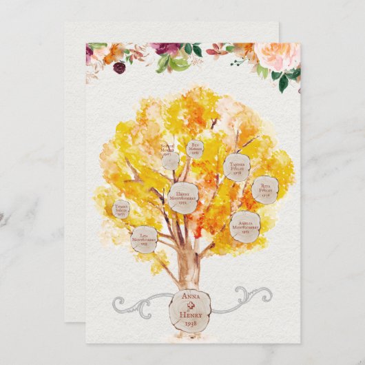 家族ツリー カエデの葉 ジェネアロジー 先祖 カード (正面/裏面)