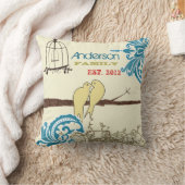 家族ティール（緑がかった色）ダマスクラブバードケージ設立 クッション (ブランケット)