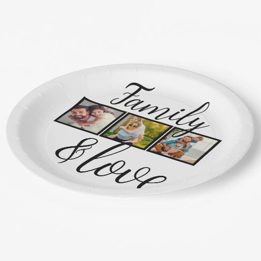 家族パーソナライズされたとラブフォトコラージュ ペーパープレート (アングル)