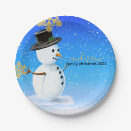 家族パーソナライズされたのクリスマスのマグカップと雪だるま ペーパープレート