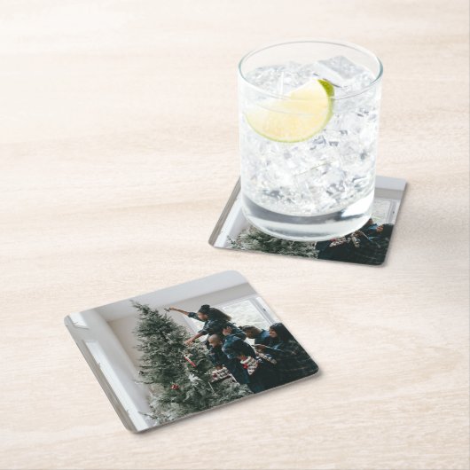 家族パーソナライズされたのクリスマス写真 スクエアペーパーコースター (インサイチュ)