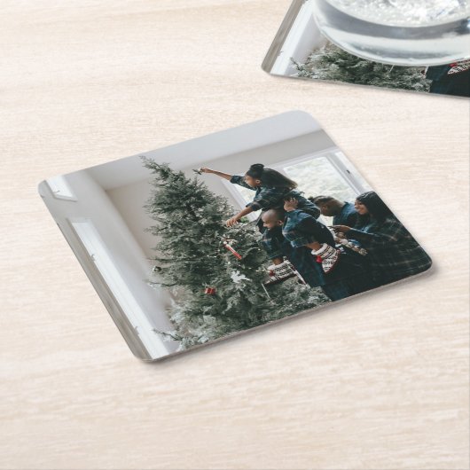 家族パーソナライズされたのクリスマス写真 スクエアペーパーコースター (アングル)