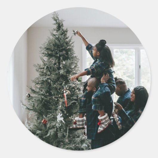 家族パーソナライズされたのクリスマス写真 ラウンドシール (正面)