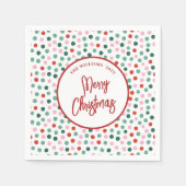 家族パーソナライズされたのクリスマス水玉模様 スタンダードカクテルナプキン (正面)