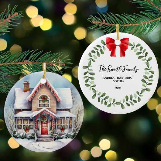 家族パーソナライズされたのクリスマス装飾、両面 セラミックオーナメント