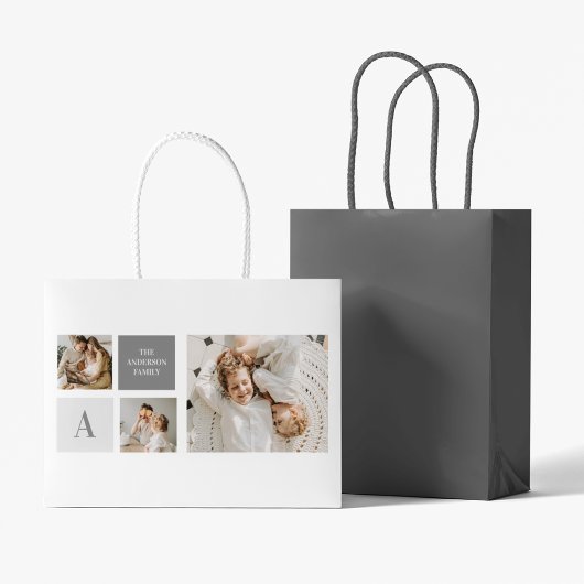 家族パーソナライズされたのコラージュの贈り物 ラージペーパーバッグ