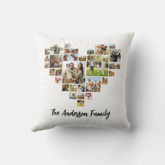 家族パーソナライズされたのハート型フォトコラージュ クッション (裏面)