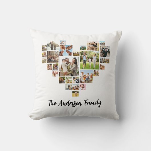 家族パーソナライズされたのハート型フォトコラージュ クッション (正面)