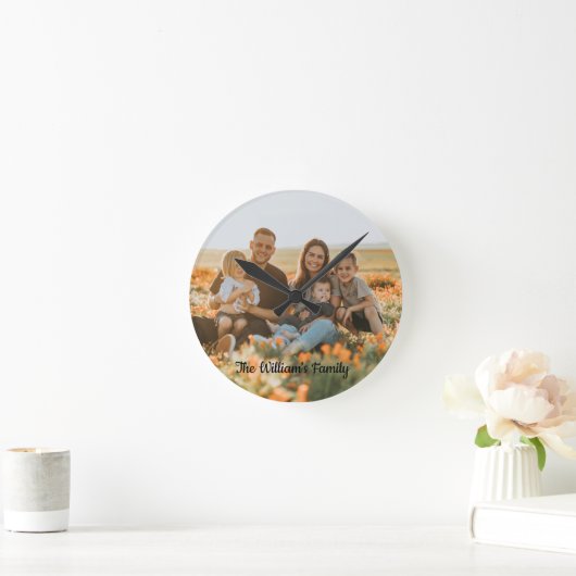 家族パーソナライズされたの写真と名前のカスタム ラウンド壁時計 (ホーム)
