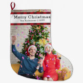 家族パーソナライズされたの写真と名前エレガント ラージクリスマスストッキング (正面)
