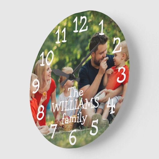 家族パーソナライズされたの写真と名前 ラージ壁時計 (傾斜)