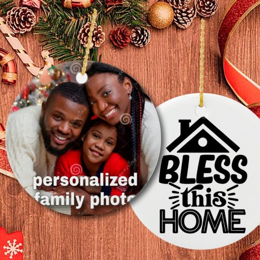 家族パーソナライズされたの写真と引用文クリスマス セラミックオーナメント