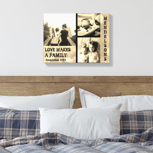 家族パーソナライズされたの写真のコラージュとカスタム文字 キャンバスプリント (インサイチュ (寝室))