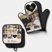 家族パーソナライズされたの写真のコラージュ名モノグラム 鍋つかみ&鍋敷きセット (正面/裏面)