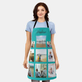 家族パーソナライズされたの写真のコラージュ名 エプロン (着用した状態)