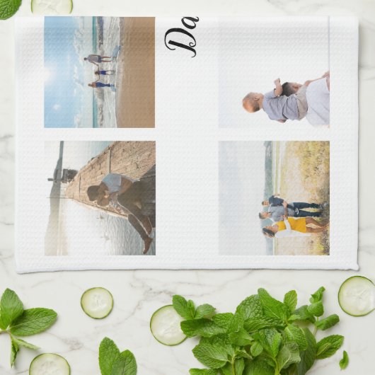 家族パーソナライズされたの写真のコラージュ名 キッチンタオル (折り畳み)