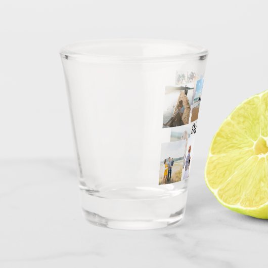 家族パーソナライズされたの写真のコラージュ名 ショットグラス (左)