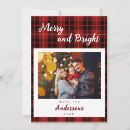 家族パーソナライズされたの写真の赤い格子模様 シーズンカード