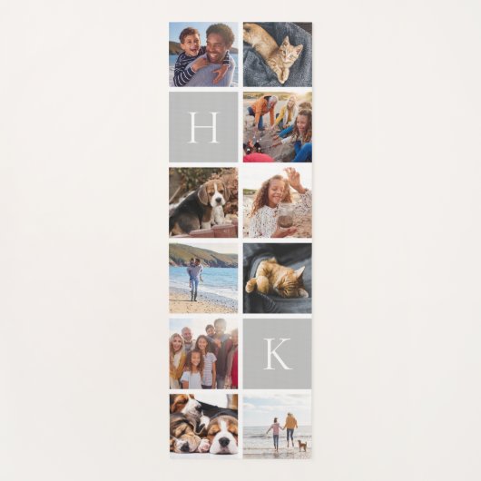 家族パーソナライズされたの写真コラージュ |グレーモノグラム ヨガマット (正面)