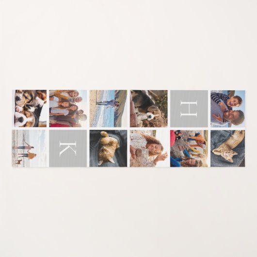 家族パーソナライズされたの写真コラージュ |グレーモノグラム ヨガマット (正面(横))