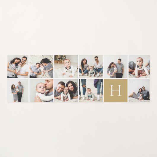 家族パーソナライズされたの写真コラージュ | 金ゴールドモノグラム ヨガマット (正面(横))