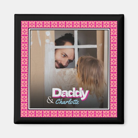 家族パーソナライズされたの写真 – パパ娘と息子の写真 マグネット (正面)