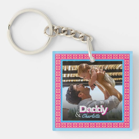 家族パーソナライズされたの写真 – 娘とパパ キーホルダー (正面)