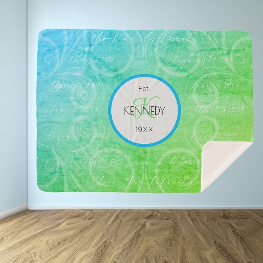 家族パーソナライズされたの名前と重要な日付 シェルパブランケット