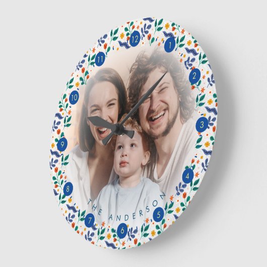 家族パーソナライズされたの大規模な写真コラージュのメモリ ラージ壁時計 (傾斜)