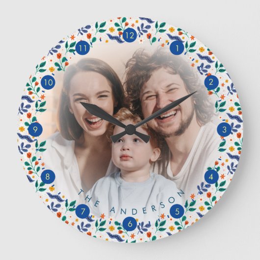 家族パーソナライズされたの大規模な写真コラージュのメモリ ラージ壁時計 (正面)