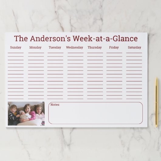 家族パーソナライズされたの週の概要 ペーパーパッド (インサイチュ)