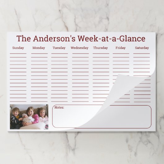 家族パーソナライズされたの週の概要 ペーパーパッド (折り畳み)