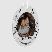 家族パーソナライズされたの黒い葉のクリスマスフォト オーナメント (正面)