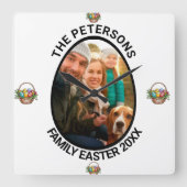 家族パーソナライズされたイースターフォト卵バスケット スクエア壁時計 (正面)