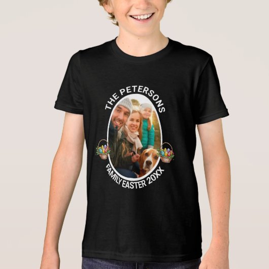 家族パーソナライズされたイースターフォト卵バスケット トライブレンドＴシャツ (正面)