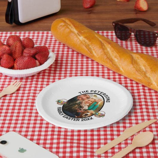 家族パーソナライズされたイースターフォト卵バスケット ペーパープレート (ピクニック)