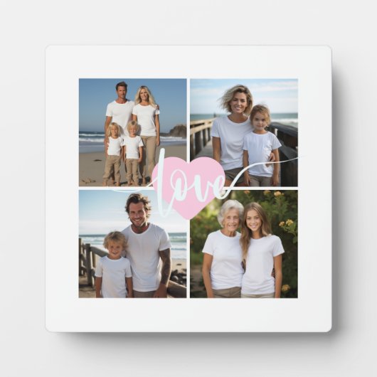 家族パーソナライズされたエレガント4枚フォトラブハート フォトプラーク (正面)
