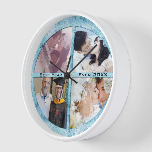 家族パーソナライズされたカップルの最高の写真年 壁時計 (傾斜)
