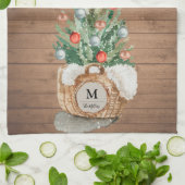 家族パーソナライズされたキッチンクリスマスツリータオル キッチンタオル (折り畳み)