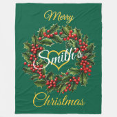 家族パーソナライズされたクリスマスガーランド フリースブランケット (正面)