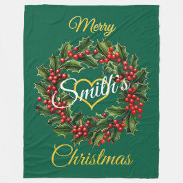 家族パーソナライズされたクリスマスガーランド フリースブランケット