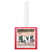 家族パーソナライズされたクリスマスフォトレッドグリッター キューブオーナメント (正面)